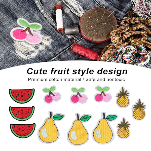 12 st fruktlappar körsbär ananas päron vattenmelon söt mönster levande färger strykjärn på lappar för väska kläder strumpor
