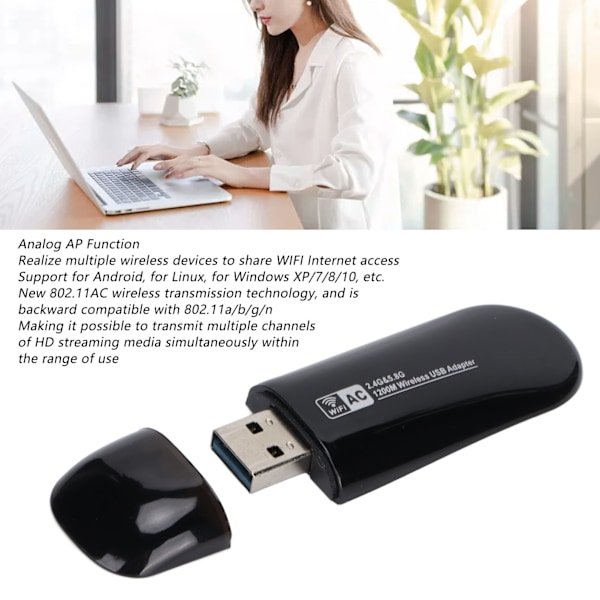ZAPO W50S RTL8812AU 1200M Trådlöst Nätverkskort 2.4G 5.8G Band USB3.0 WiFi-kort för Android för Linux för Windows