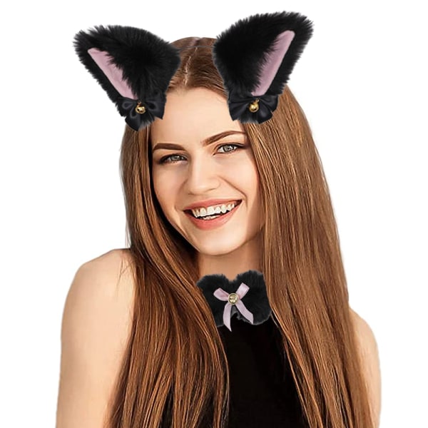 2 set Cat Fox Ears Pannband Plysch Furry Headwear med choker