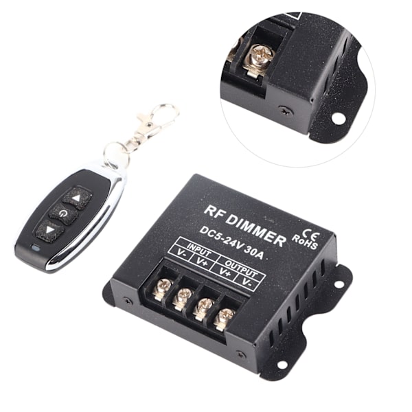 RF-dimmer Trådlös ljusstyrkejustering Elektrisk utrustning med fjärrkontroll 5‑24V 30A