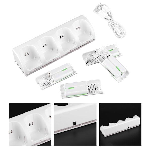4-i-1 Multiport Laddningsstation Docka Med Uppladdningsbara Batterier Och Blå Indikatorlampa För Dina Wii/Wii U Fjärrkontroller
