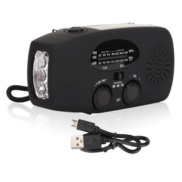 XSY088L Portabel NOAA/AM/FM Radio Vattentät Portabel Solcellsdriven Vevradio med 2000mAh Laddare för Utomhusbruk Svart