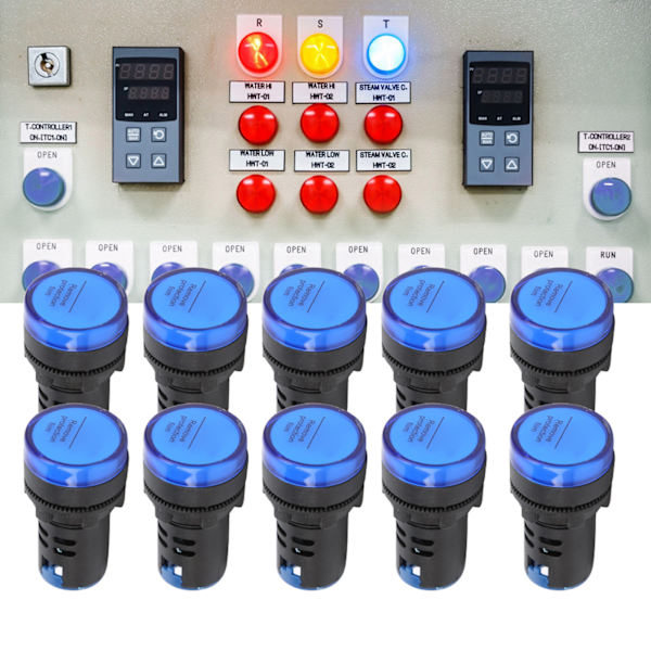 10 st Blå LED-signallampa AD16‑22DS Hög ljusstyrka LED-indikator för utrustning AC/DC12V