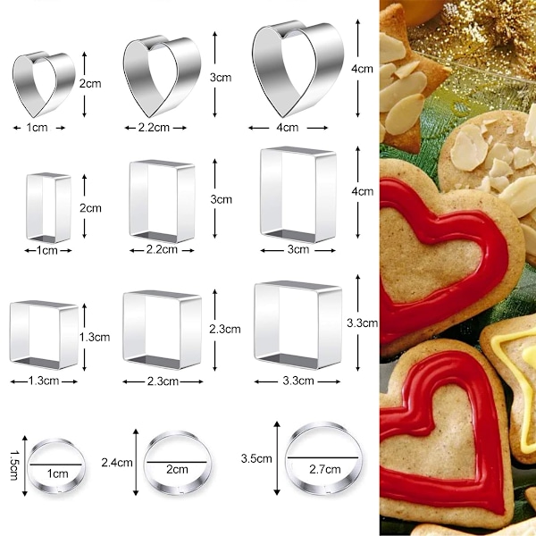 Keksformar Set 24 st Mini Biscuit Pastry Cutters Rostfritt Stål Hjärta Stjärna Cirkel Rund Blomma Former Bakform för Cookie Fondant