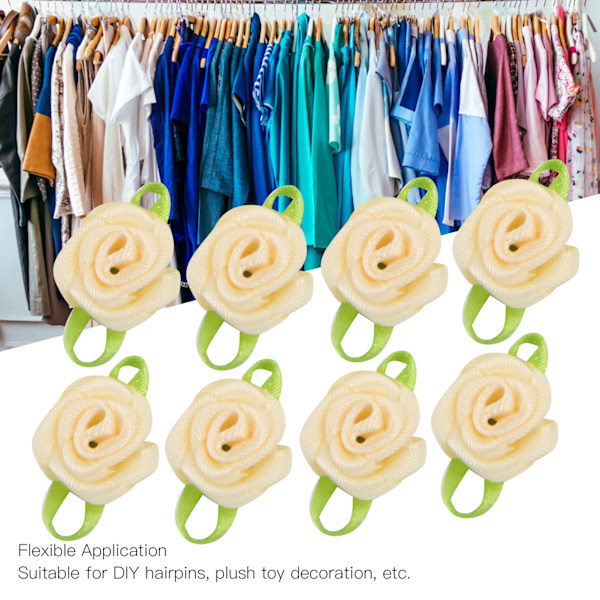 450 st mini bandros dekoration rosett blomma med blad prydnad för DIY sömnad hantverk beige