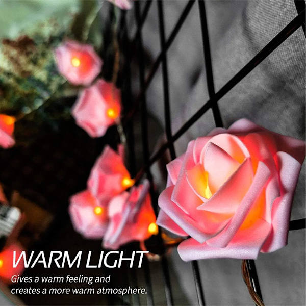 LED-rosblomster ljusslinga, inomhus vit blomster ljusslinga romantisk batteridriven ljusslinga för inomhus utomhus trädgårdsdekorationer