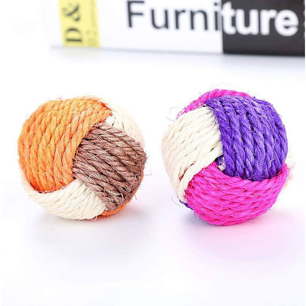 2 st hållbara sisal tre färger vävda boll katt kattleksak interaktiv lek teaser husdjur tillbehör 6CM slumpmässig färg