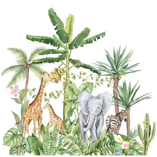 Rainforest Animals Plants Väggdekaler, Elephant Leopard Väggdekaler