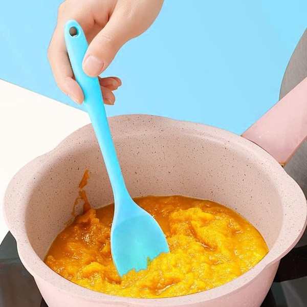 4 stycken små flerfärgade silikonskedar Silikonsked Non-stick serveringssked för blandning bakning servering och omrörning(röd, grön, orange,