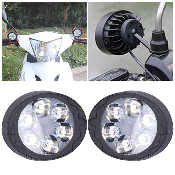 2 st 12V 6LED Bakspelspegel-strålkastare 6000K 1000LM Hög/Låg Strålkastare för Motorcykel