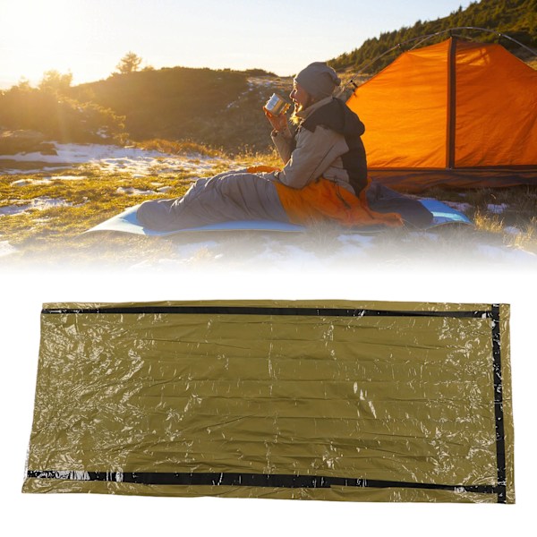 Nödöverlevnads sovsäck termisk isolering PE aluminiumfilm överlevnadsbivackpåse med förvaringsväska för utomhusgrön 200x85cm