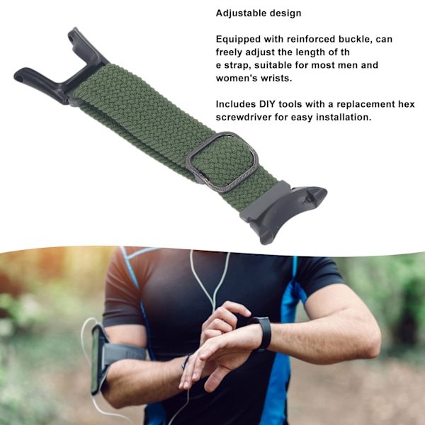 Nylonvävd Klockarmband Justerbart Tvättbart Andningsbart Lättviktigt Nylonflätat Klockarmbandsbyte för Suunto Ambit OD Grön