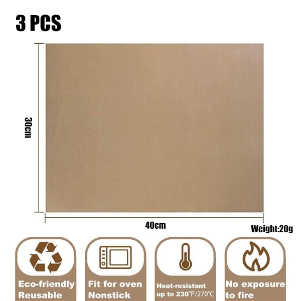 3-pack 30*40 cm non-stick ark för värmepress, non-stick ugnsskydd, värmebeständig hantverksmatta överföringsark