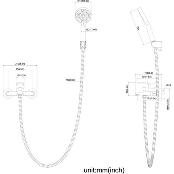 Auralum Badkarsblandare med Handduschblandare Kit Vattenfall Badkarskran Badkarsblandare Badrum Enhandsgrepp Bad/Duschblandare