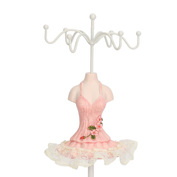 Örhängen Halsband Prinsessklänning Ställ Display Harts Mänsklig Modell Smyckesorganisatör Rosa
