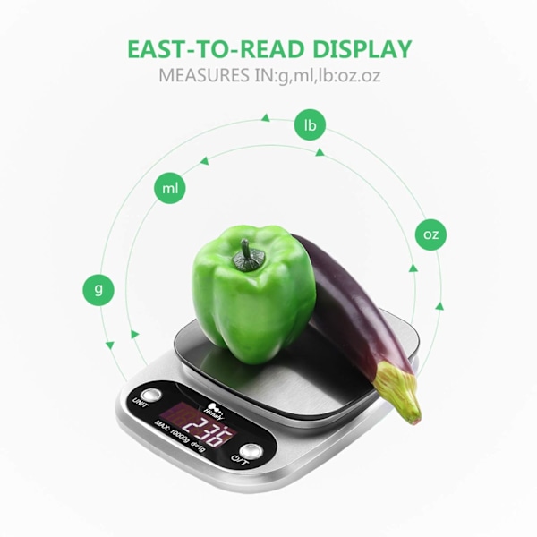 Digital köksvåg - Från 1 g till 10 kg - Rostfritt stål - Hög precision - Med LCD-display