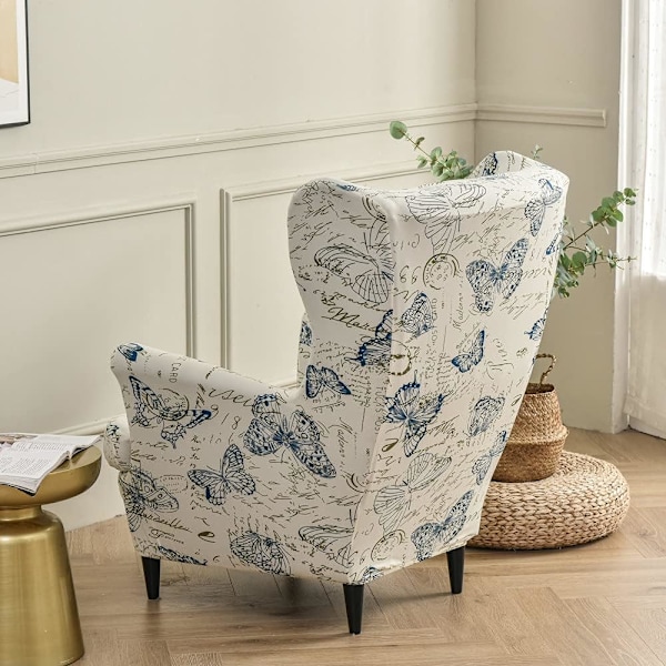 Stretch Wingback fåtöljöverdrag 2 delar fåtöljöverdrag med T-kuddeöverdrag, tryckt halkfri fåtöljöverdrag, för vardagsrum, hotell, sovrum