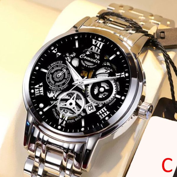 Herrar Klocka Kvartsrörelse Affärsklocka Automatisk Mekanisk Black Silvery Black Silvery