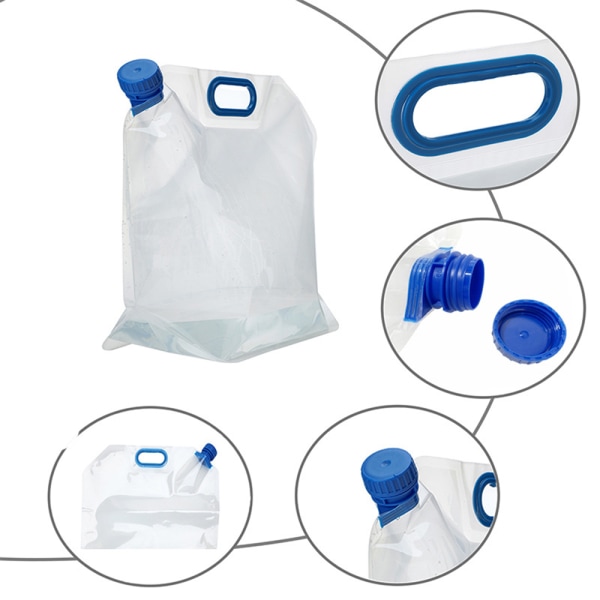 Vattenbehållare påse, livsmedelskvalitet klar plast förvaringskanna för camping vandring ryggsäck nödsituation 5L blue