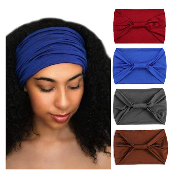 Sport Yoga Elastisk Bandana Hårband Knutade Hårband Yoga Sport Huvudomslag Bred Elastisk Huvudduk för Kvinnor och Flickor (4-pack)
