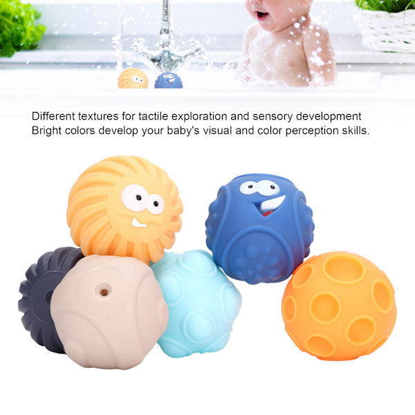 6 st/set Texturerad sensorisk klämboll mjuk baby handfångst skallerleksaker för 6 månader gamla barn småbarn