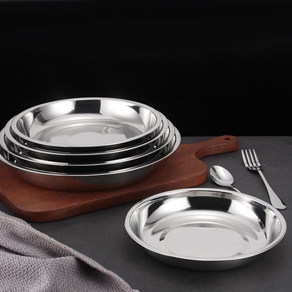 Metalltallrikar 304 Rostfritt Stål Runda Campingtallrikar Förtjockad Sopptallrik Bordsverktyg S (16cm)