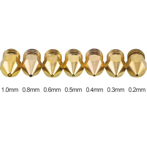 16 st 3D-skrivarmunstycken MK8 för Creality CR-10 7 olika storlekar 0,2 mm, 0,3 mm, 0,4 mm, 0,5 mm, 0,6 mm, 0,8 mm, 1,0 mm