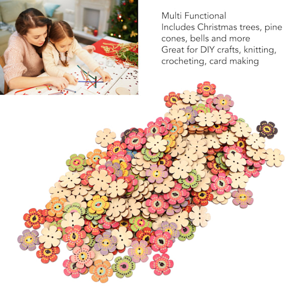 Blomsterknappar Retro Rika Stilar Levande Färger Hållbart Trä Brett Applikation Hantverksknappar för Kläder Väska DIY 200 st (25 mm) Slumpmässig Stil
