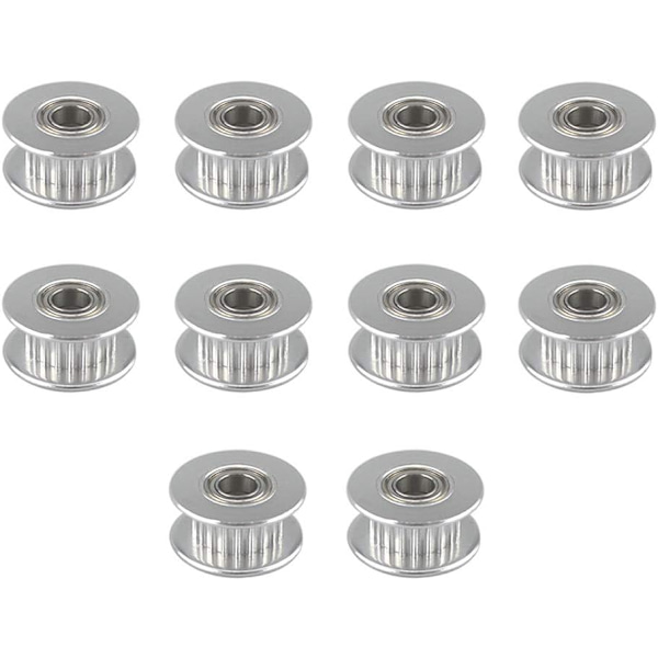 10 st Prime GT2 Idler-remskiva 20 tänder 5 mm hål, aluminiumlegering GT2 Idler med dubbla kullager, för 3D-skrivare 6 mm bredd kuggrem