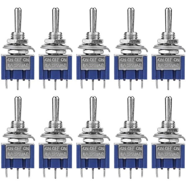 10 st Mini vippströmbrytare PÅ-AV-PÅ SPDT MTS-103 3-läges 3-stifts 6mm 6A 125VAC