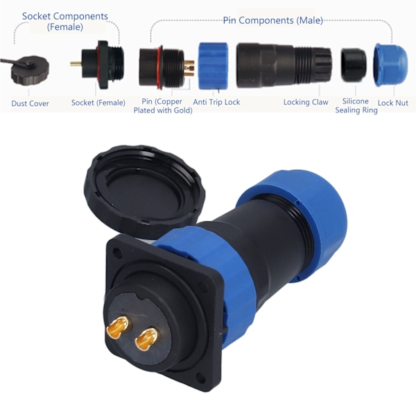 Vattentät kontakt fyrkantig 4 hål IP68 Aviation Power Socket 380V 45A för kabeltråd SP282 stift