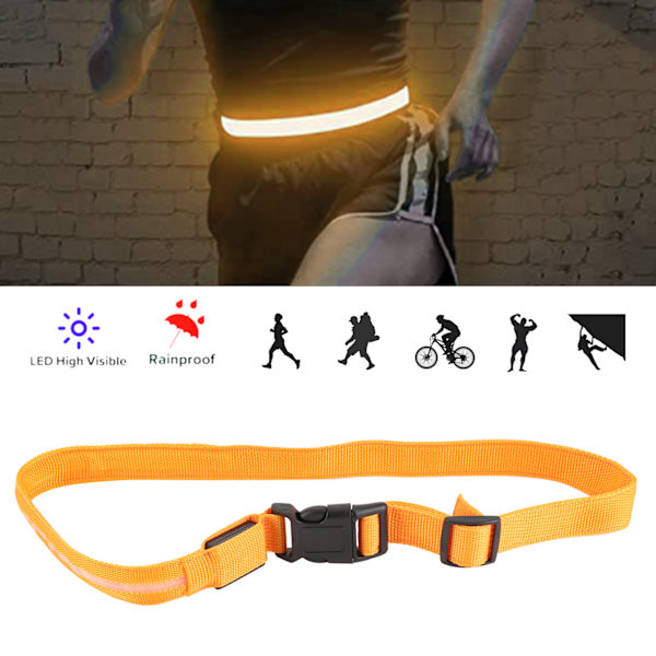 Polyester LED Reflexbälte Midjeband Ljus Varning Ljus Säkerhet för Utomhuslöpning Orange