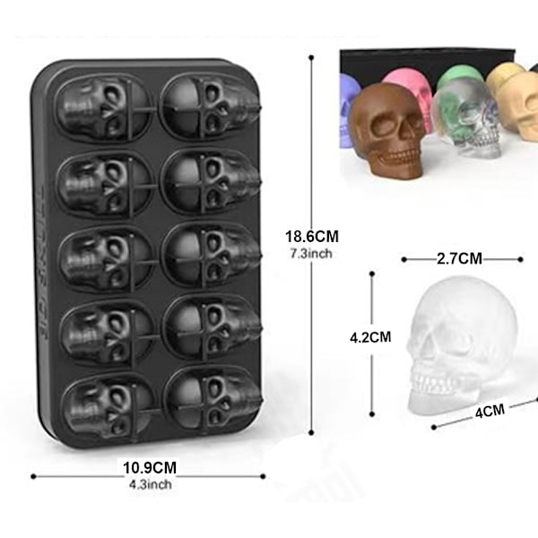 3D Dödskalle Isbitformar, Svart BPA-fri Silikon Isbitform