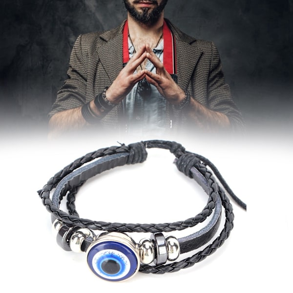 Blå onda ögons armband turkisk stil justerbar längd handvävt läder herr smycken