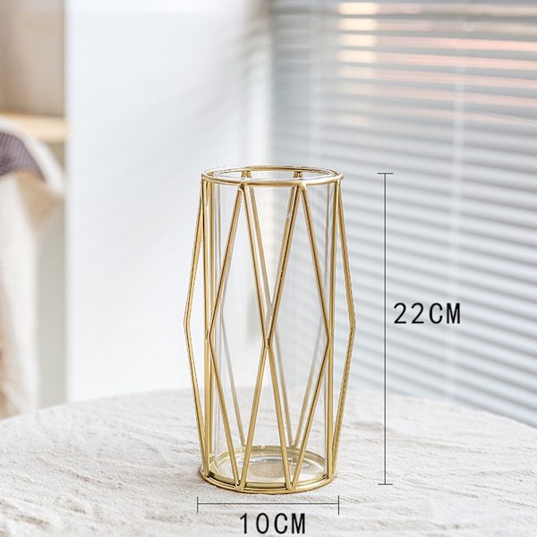 Vas för Pampasgräs, Glas Guld Hög Golvvas med Geometrisk Metallstativ, Blomkruka för Skandinavisk Dekoration, Centerpiece för Skrivbordskontor
