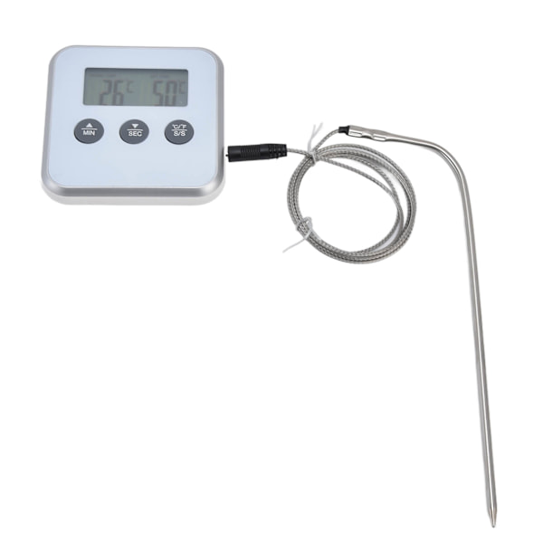 Kötttermometer Smart 3 knappar Digital LED-display Multifunktionell Ugns Termometer med Sond för Matlagning Bakning BBQ Vit