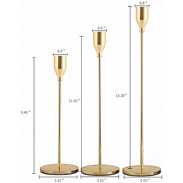 Guld Ljusstakar Set om 3 för Koniska Ljus, Dekorativ Ljusstakehållare för Bröllop, Middag, Fest, Passar 3/4 Tums Tjockt Ljus & LED-Ljus