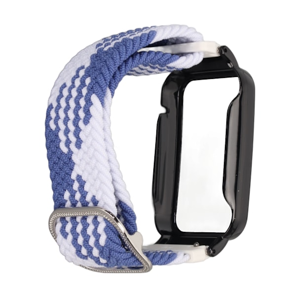 Stretch Nylon Flätad Klockarmband med Skyddande Bumper Case Tillbehör Passar för Mi Band 7 Pro Blå Vit och Svart Fodral