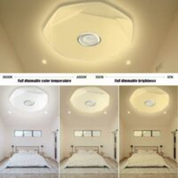 48W dimbar LED-taklampa med Bluetooth-högtalare, Ø40cm Bluetooth RGB-taklampa med fjärrkontroll och appstyrning, LED-musiktak
