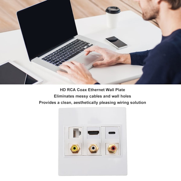 HD Optisk Väggplatta 6 Port CAT6 USB C RCA Väggplatta 3840x2160 Upplösning Undvik Röra HD Multimedia Interface Väggplatta