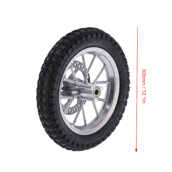 Gummifrontdäck 12.5x2.75in med skivbroms, kugghjulsbultar för 47cc 49cc 2-takts minicross, silver