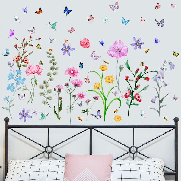 Väggtatuering blommor väggdekor trädgårdsblommor fjäril
