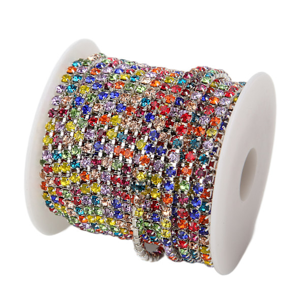Färgglad glittrande strassband, 10 meter strassband för hushålls-DIY-hantverk, kläddekoration, present, silverbakgrund, blandade färger, 3 mm