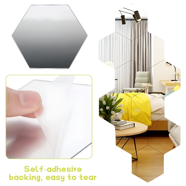 Spegelväggsdekaler, 15 st silver hexagon självhäftande plast spegel 3D akryl spegel väggdekal DIY konst vägg modern dekoration spegeldekal