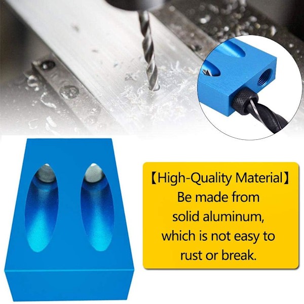 14PCS Fickhålsjigg, 15° Snickeri Guide Snedställd Hålsökare, Aluminiumlegering Snedställd Hålsökare med Adapter för 6/8/10mm Hål