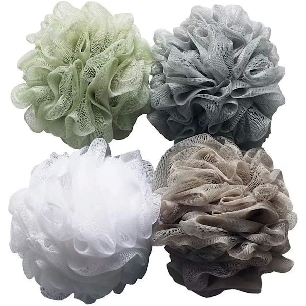 Exfolierande kroppssvamp med upphängningsdesign, mild exfolierande duschpuff, set om 4, miljövänlig, vakuumförpackad för att bevara fräschören