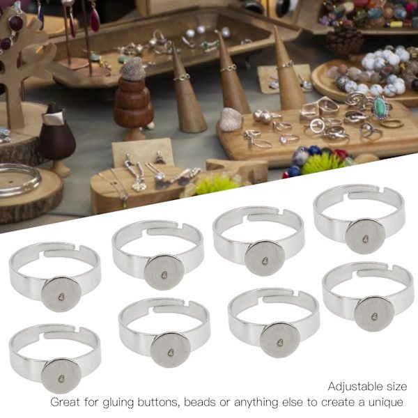 20 st tomma ringar 8 mm justerbar rostfritt stål DIY platt ringbas för DIY-ringar DIY-smycken