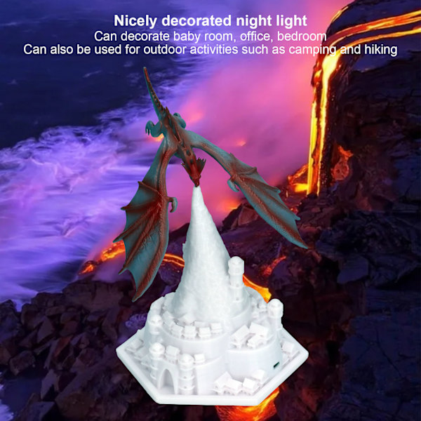 LED Vulkan Drake Lampa USB Laddning 3D Tryckt Eld Drake Nattljus för Babyrum Sovrum Camping