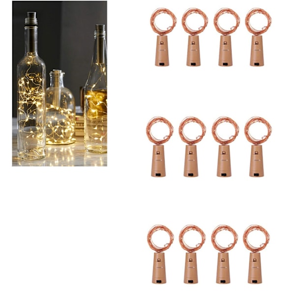 Paket med 10 LED-flasklampor, 2 m sagoljus, koppartråd, batteridrivna vinflasklampor med korkslinga för gör-det-själv-dekoration, julfest,