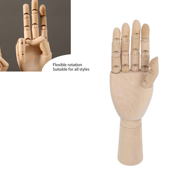 11.8in Trä Handmodell Halkfri Flexibel Trä Mannekäng Hand för Smyckesvisning Skissemålning Kontor Bordsdekoration Höger